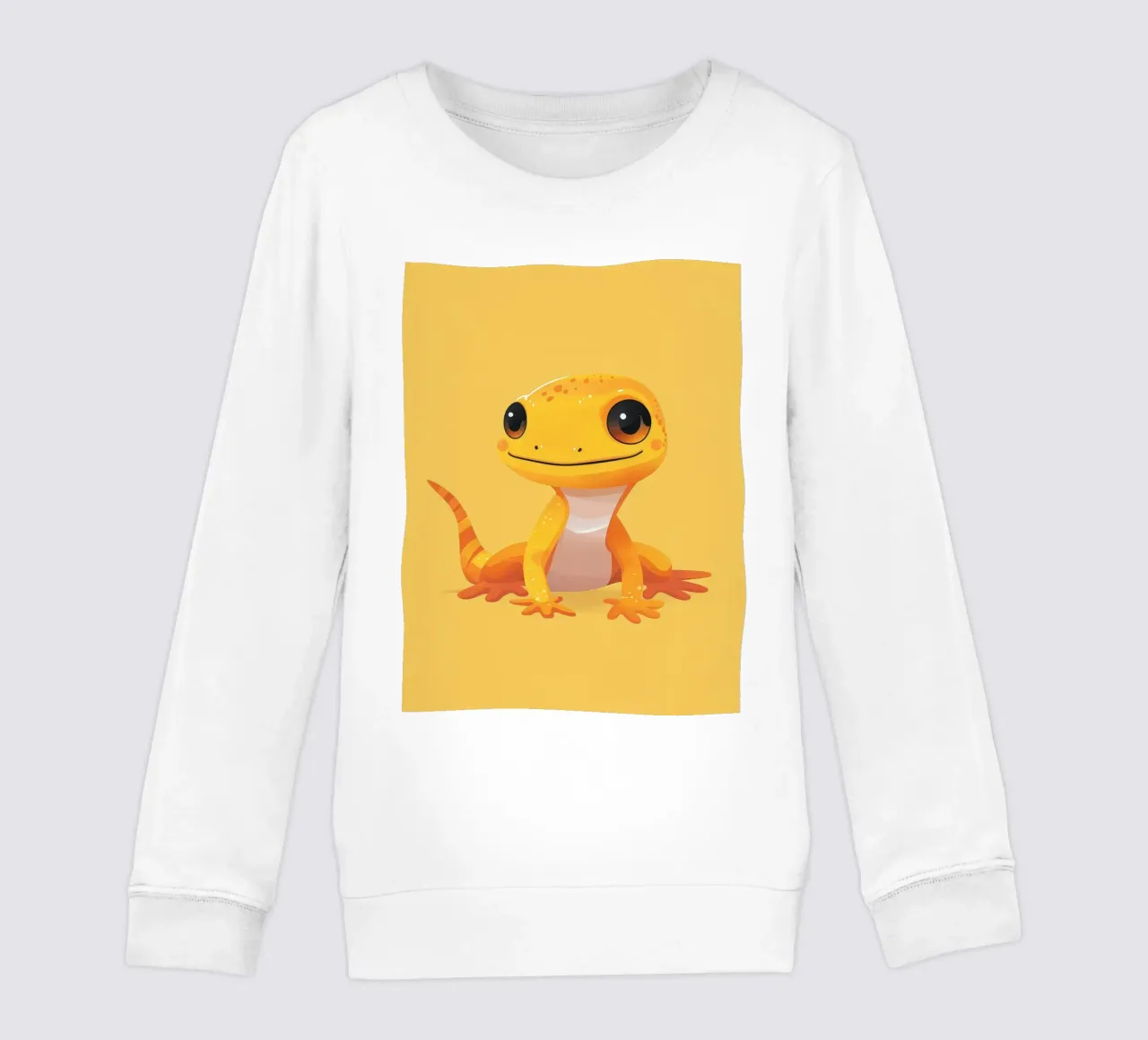 Cute cartoon gecko character with bright colors and friendly kids sweatshirt by DesignDoodle
