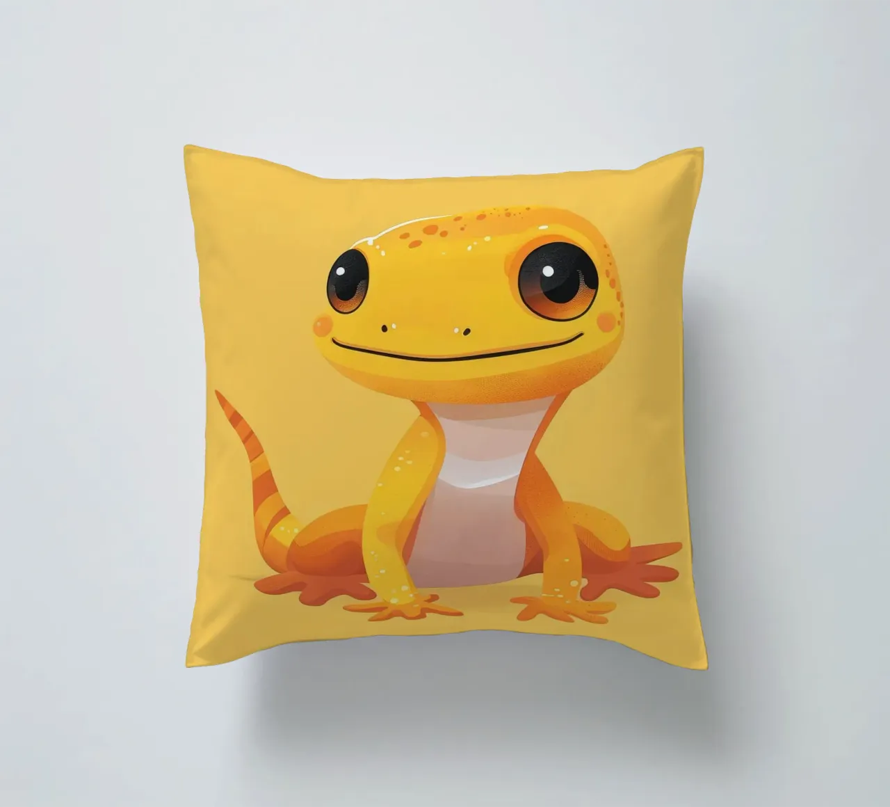 Mignon personnage de cartoon gecko avec des couleurs vives et amicales. coussin de DesignDoodle