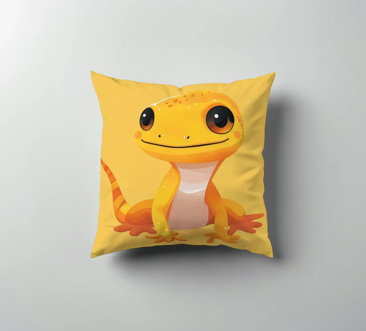 Mignon personnage de cartoon gecko avec des couleurs vives et amicales. coussin de DesignDoodle