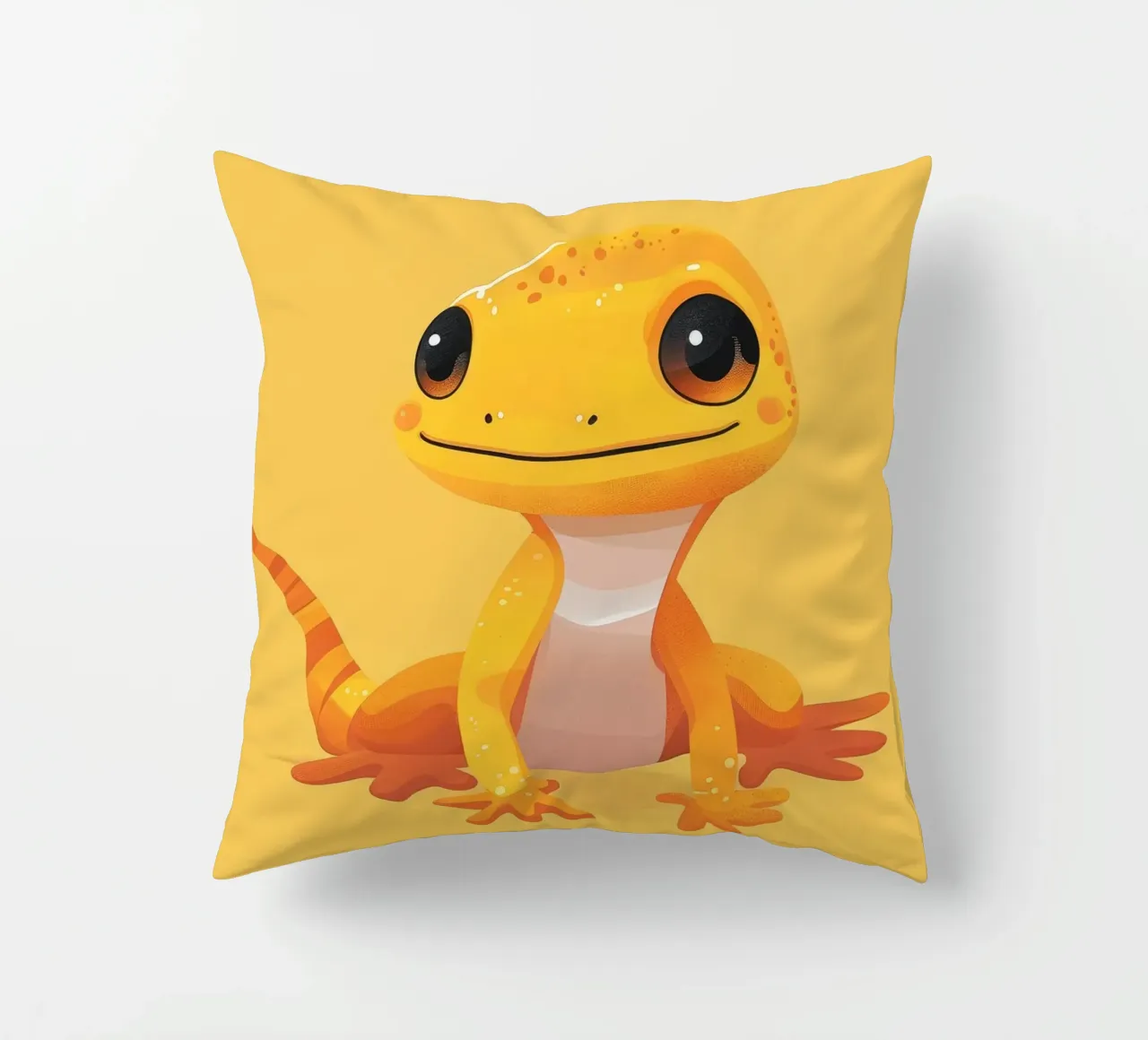 Mignon personnage de cartoon gecko avec des couleurs vives et amicales. coussin de DesignDoodle