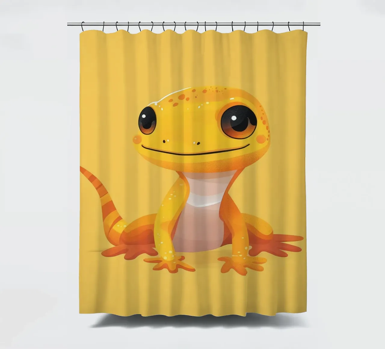 Cute cartoon gecko character with bright colors and friendly shower curtain by DesignDoodle