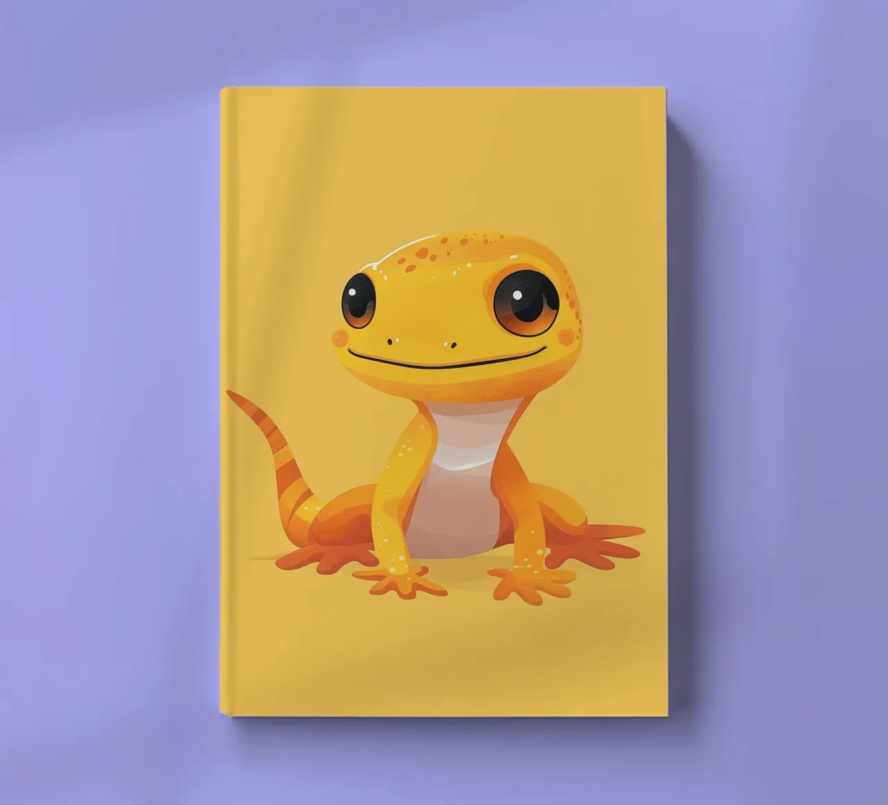 Cute cartoon gecko character with bright colors and friendly notebook by DesignDoodle