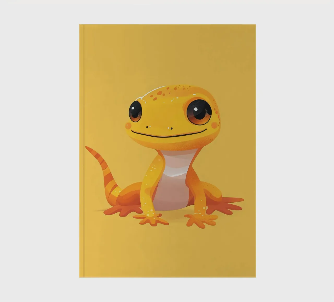 Cute cartoon gecko character with bright colors and friendly notebook by DesignDoodle