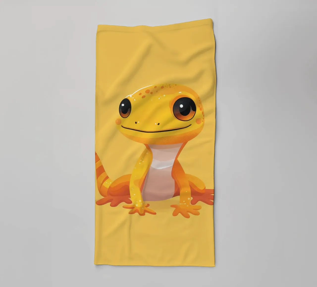 Schattig cartoon gekko karakter met heldere kleuren en vriendelijk badhanddoek van DesignDoodle