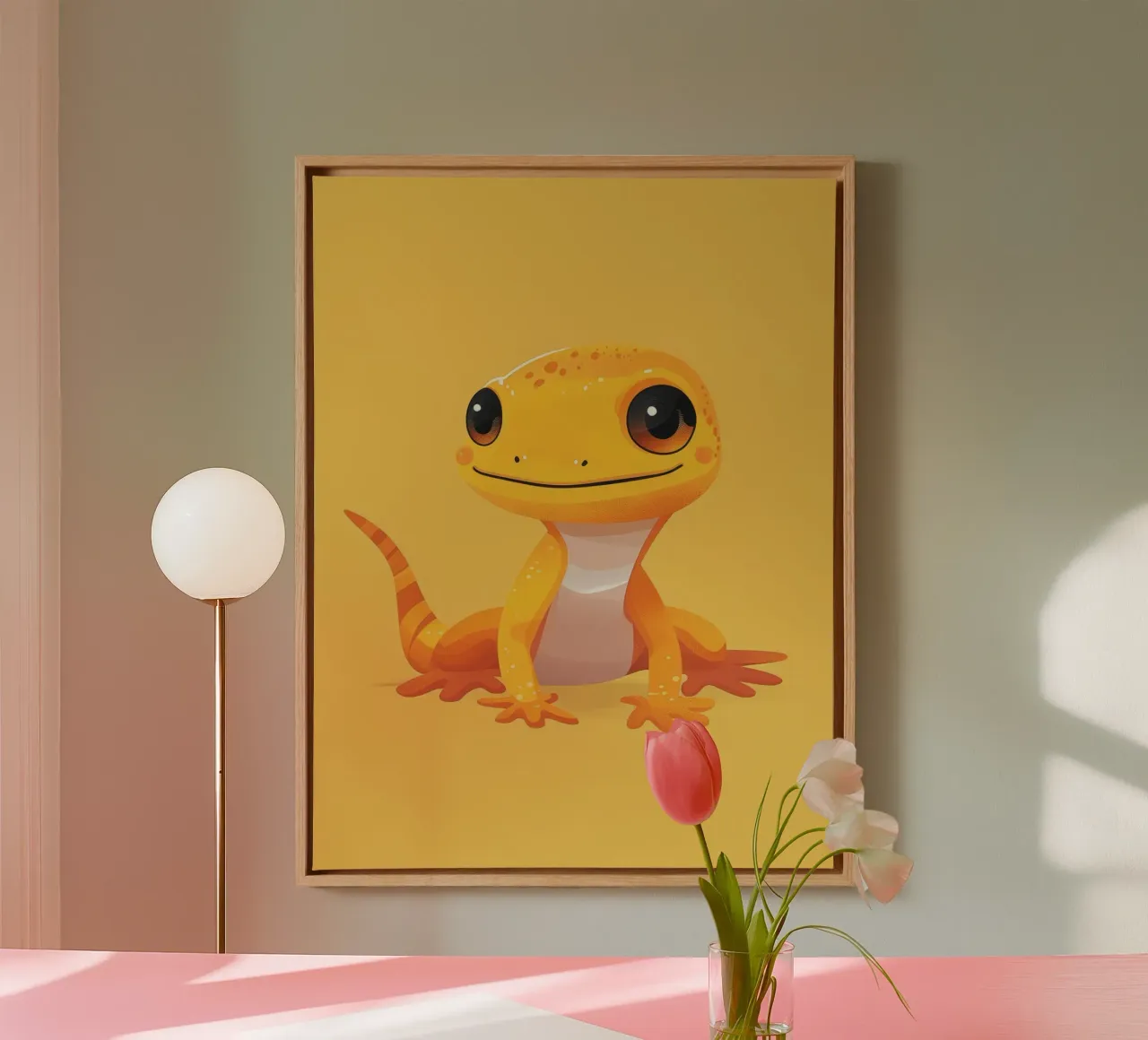 Schattig cartoon gekko karakter met heldere kleuren en vriendelijk canvas van DesignDoodle
