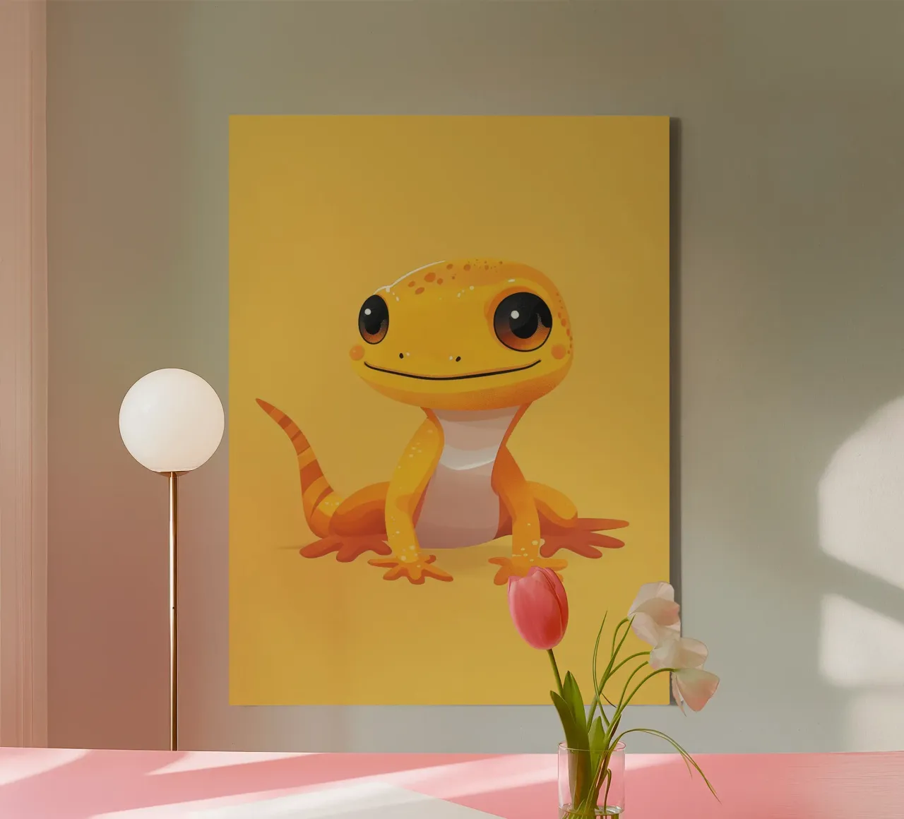 Schattig cartoon gekko karakter met heldere kleuren en vriendelijk canvas van DesignDoodle