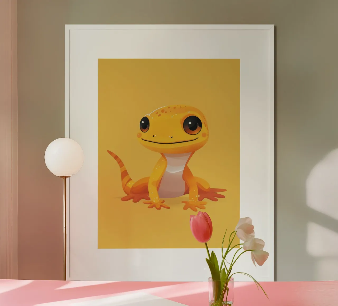Lindo personaje de dibujos animados gecko con colores brillantes y simpático hahnemühle de DesignDoodle