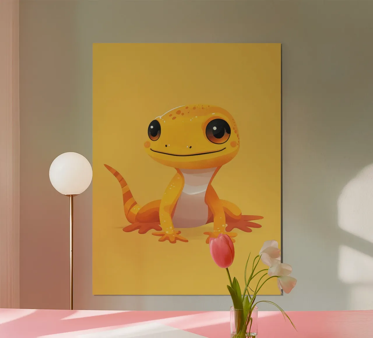 Lindo personaje de dibujos animados gecko con colores brillantes y simpático hahnemühle de DesignDoodle