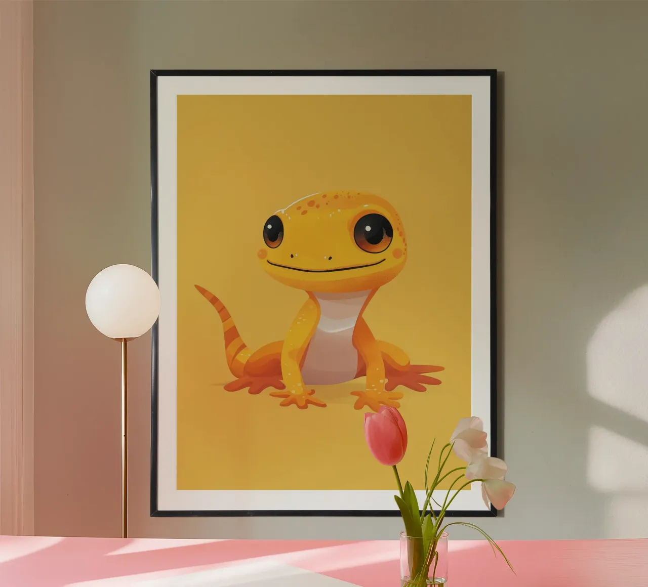 Lindo personaje de dibujos animados gecko con colores brillantes y simpático hahnemühle de DesignDoodle