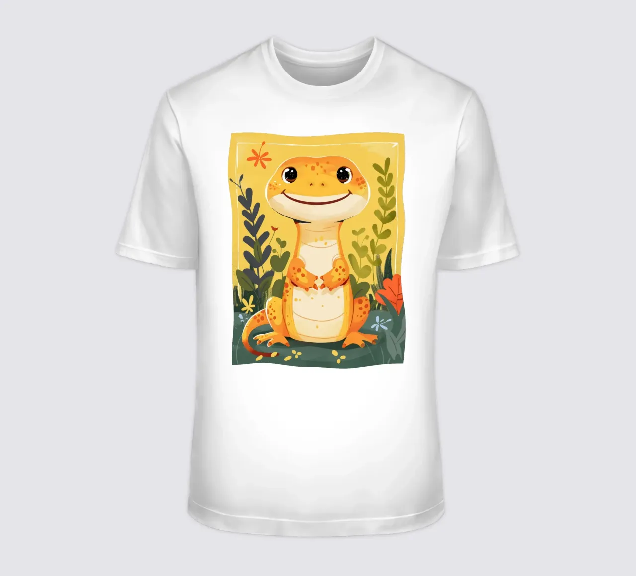 Una simpatica lucertola antropomorfa si trova in mezzo a una vegetazione lussureggiante t-shirt da DesignDoodle