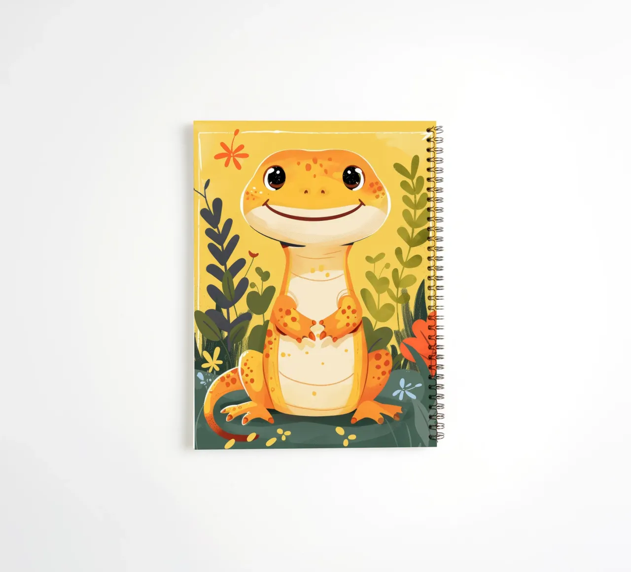 Niedliche anthropomorphe Eidechse steht inmitten von üppigem Grün Ringbuch von DesignDoodle
