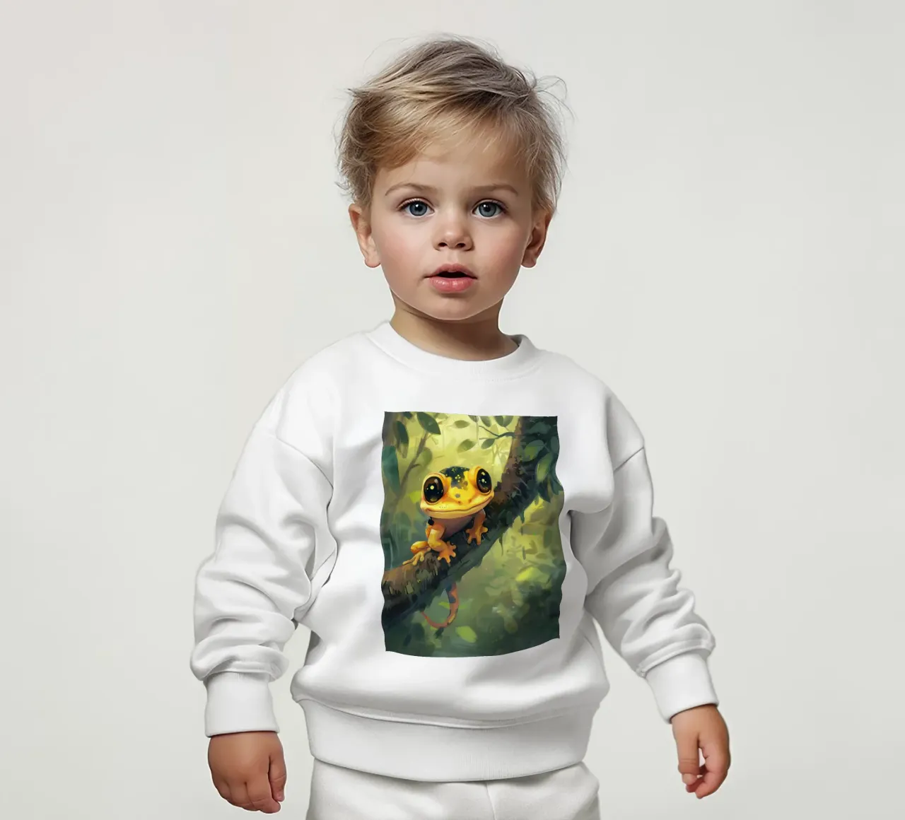 Rana arancione brillante che riposa su un ramo in una foresta verde e rigogliosa felpa neonato da DesignDoodle
