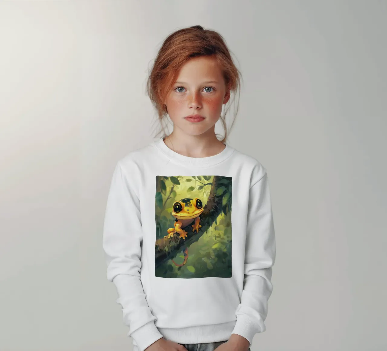Rana arancione brillante che riposa su un ramo in una foresta verde e rigogliosa felpa bambino da DesignDoodle