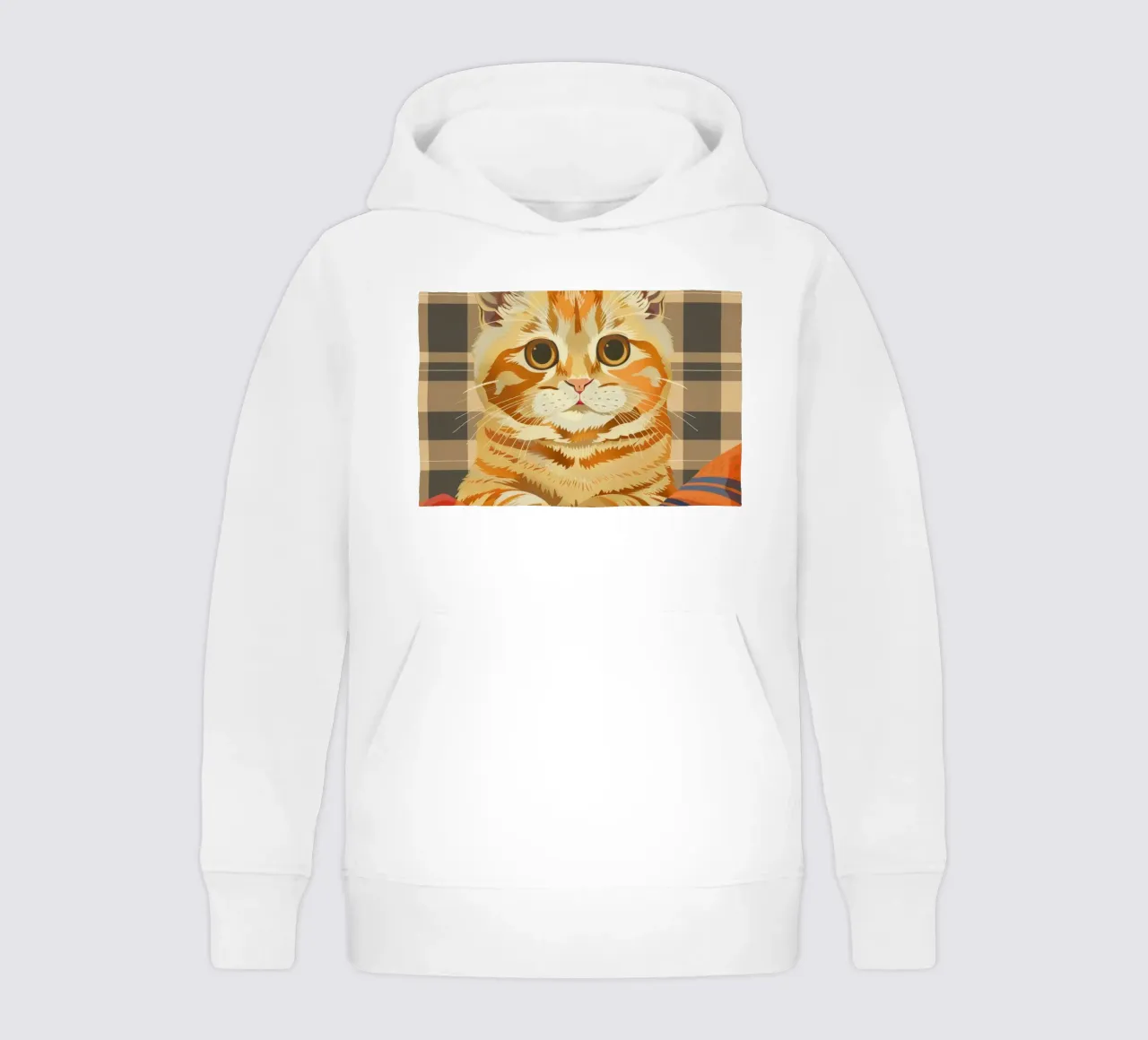 Gatto soriano arancione riposa comodamente su una coperta a quadri felpa bambino con cappuccio da DesignDoodle