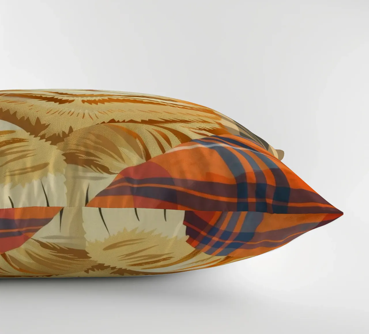 Gatto soriano arancione riposa comodamente su una coperta a quadri cuscino da DesignDoodle
