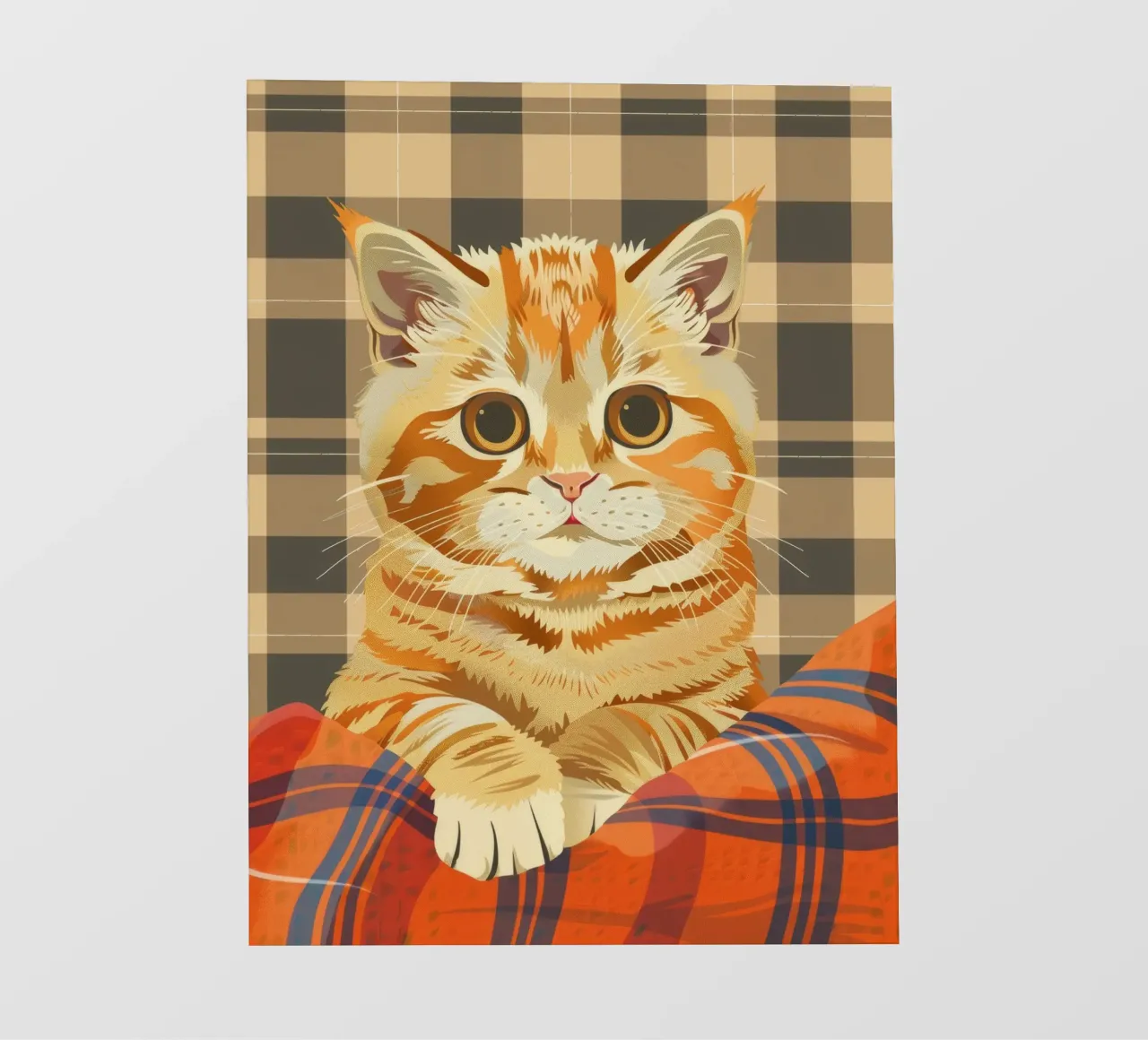 Gatto soriano arancione riposa comodamente su una coperta a quadri telo in pvc da DesignDoodle
