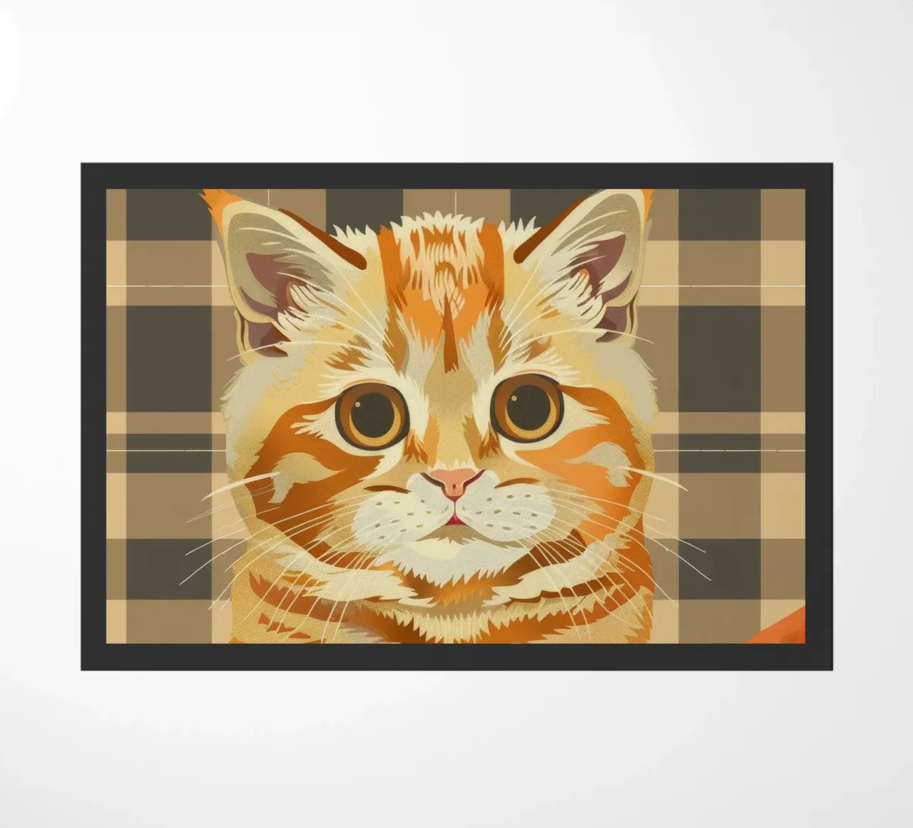 Gatto soriano arancione riposa comodamente su una coperta a quadri zerbino da DesignDoodle