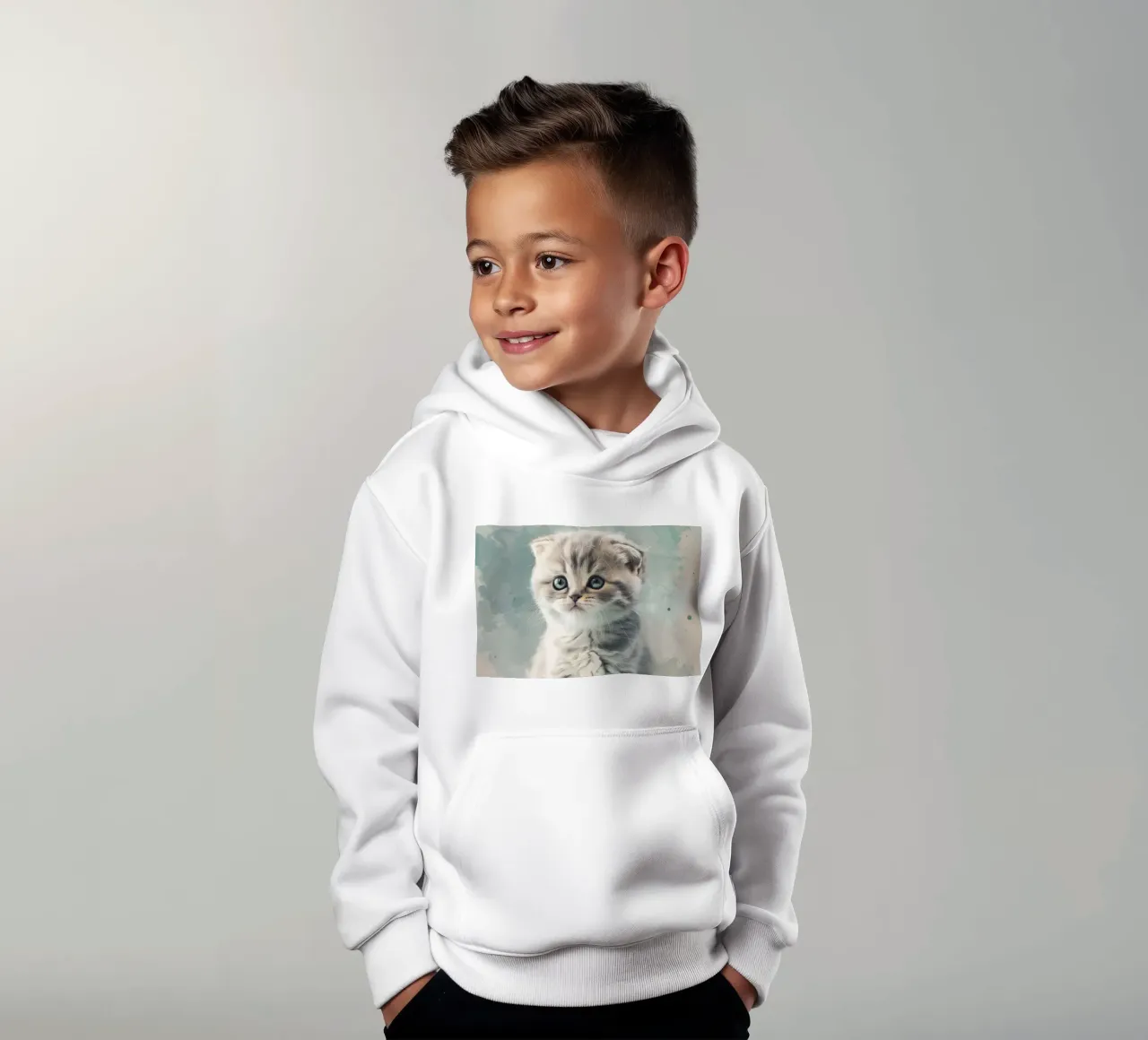 Mignon chaton duveteux assis calmement sur une surface douce sweat à capuche enfant de DesignDoodle