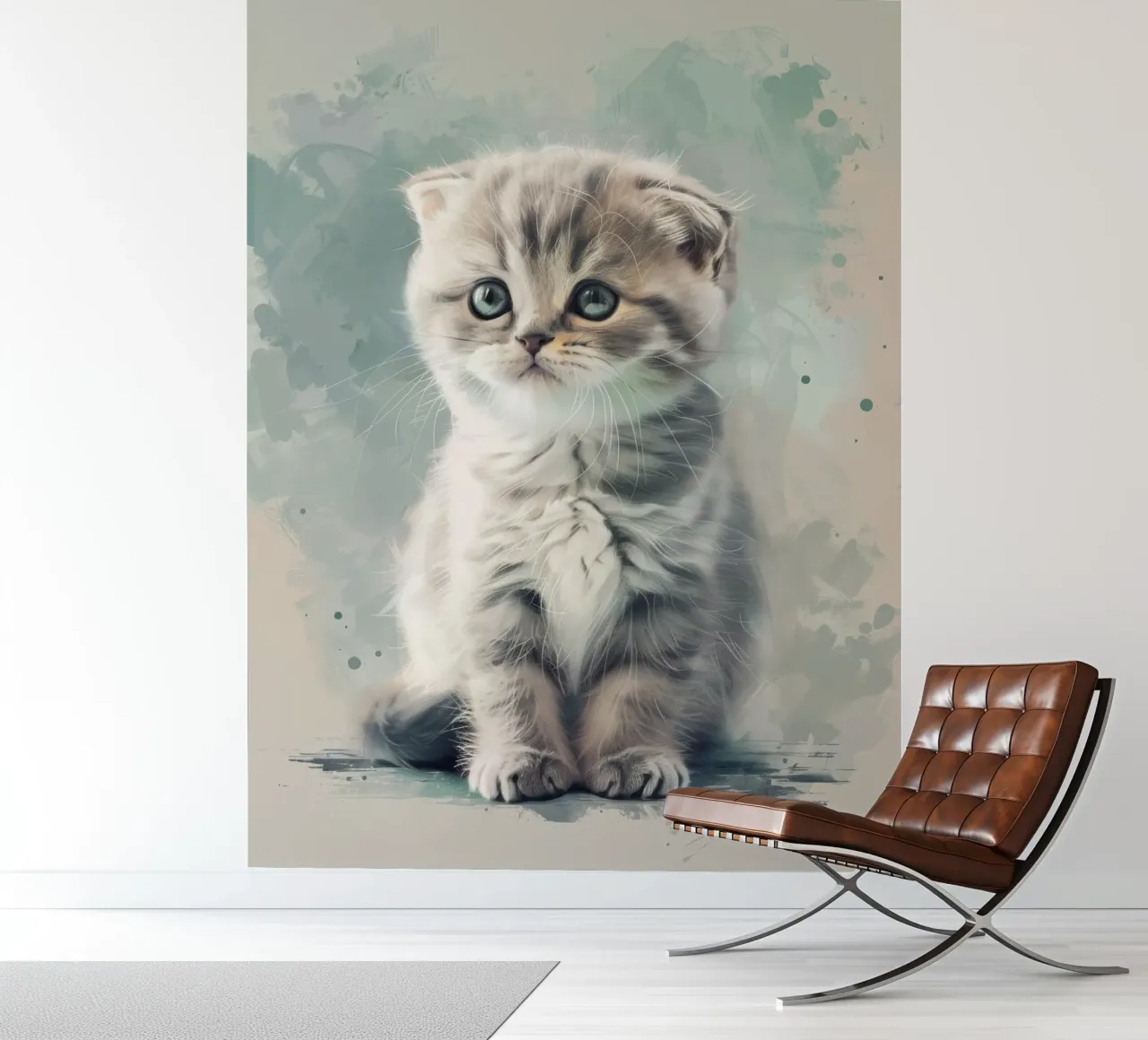 Mignon chaton duveteux assis calmement sur une surface douce papier peint photo de DesignDoodle