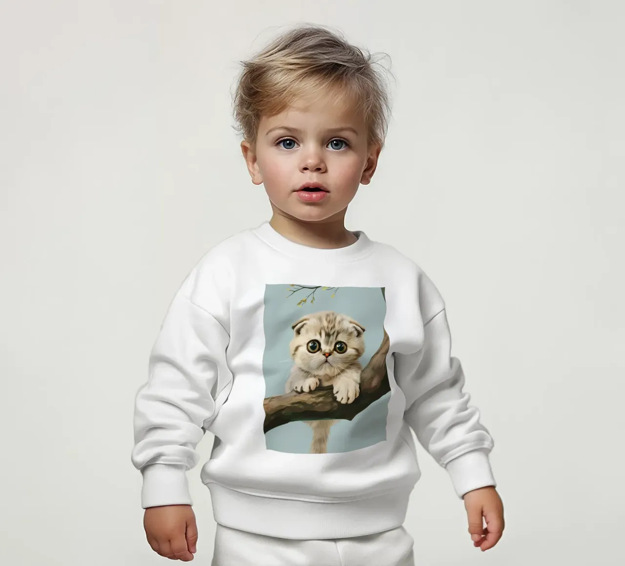 Tenero gattino con occhi luminosi che si arrampica su un ramo in primavera felpa neonato da DesignDoodle
