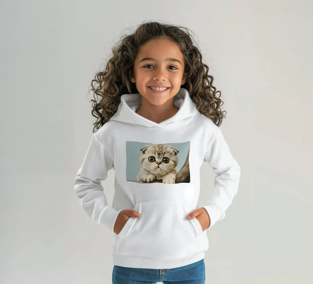 Tenero gattino con occhi luminosi che si arrampica su un ramo in primavera felpa bambino con cappuccio da DesignDoodle