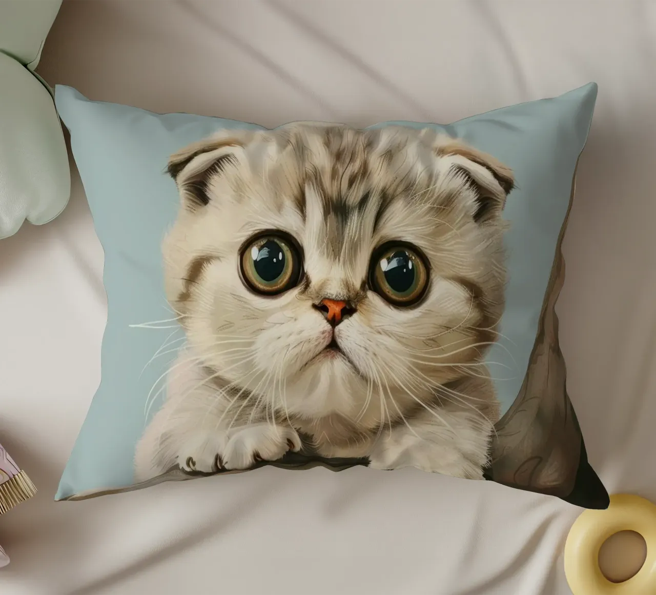 Tenero gattino con occhi luminosi che si arrampica su un ramo in primavera cuscino da DesignDoodle