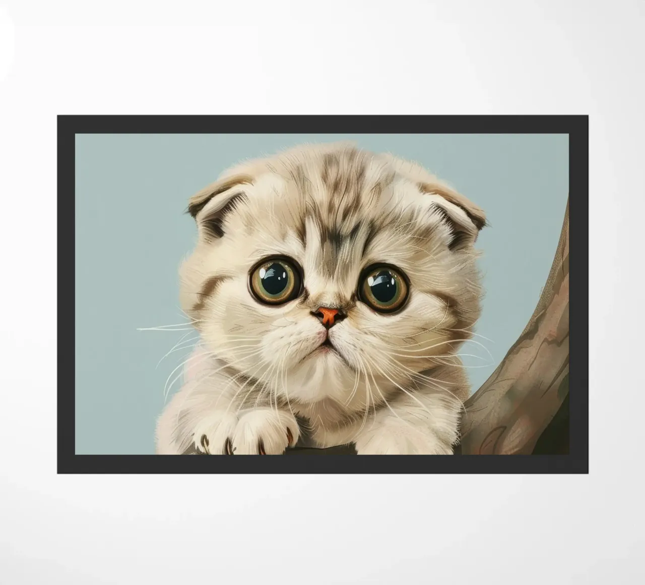 Tenero gattino con occhi luminosi che si arrampica su un ramo in primavera zerbino da DesignDoodle