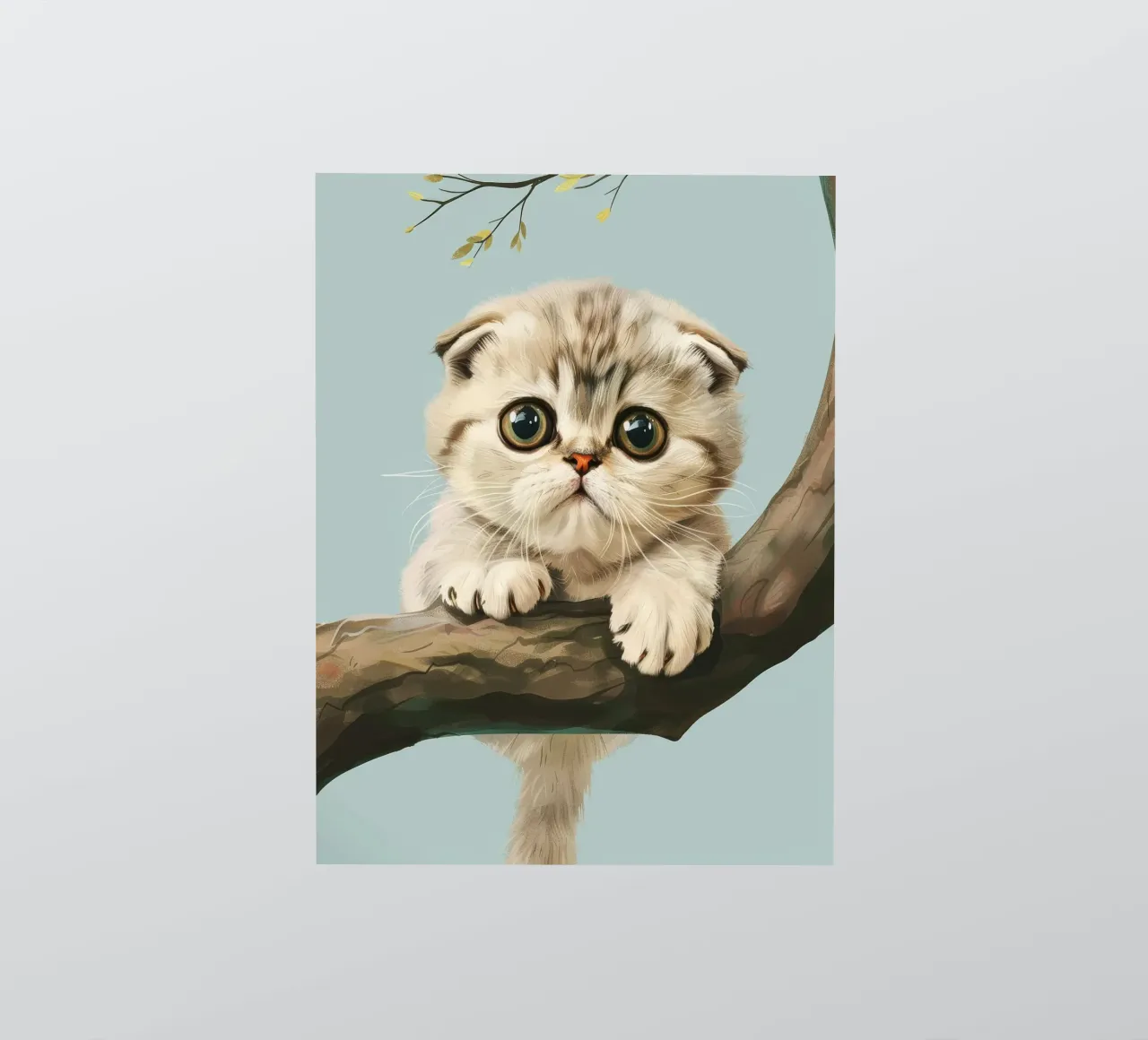 Cute kitten with glowing eyes climbing a branch in spring sticker by DesignDoodle