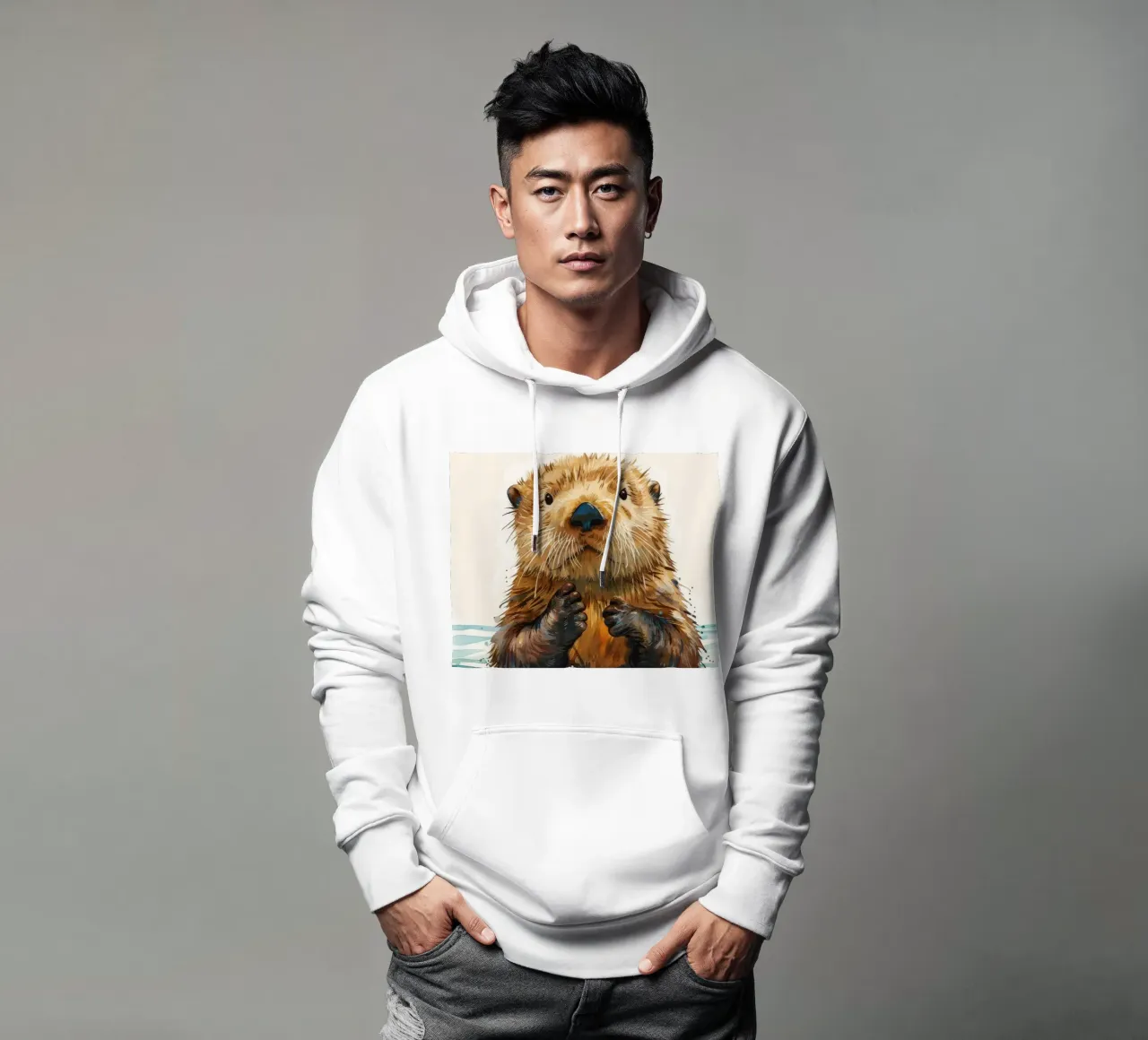 Simpática nutria flotando en el agua con las patas levantadas sudadera con capucha de DesignDoodle