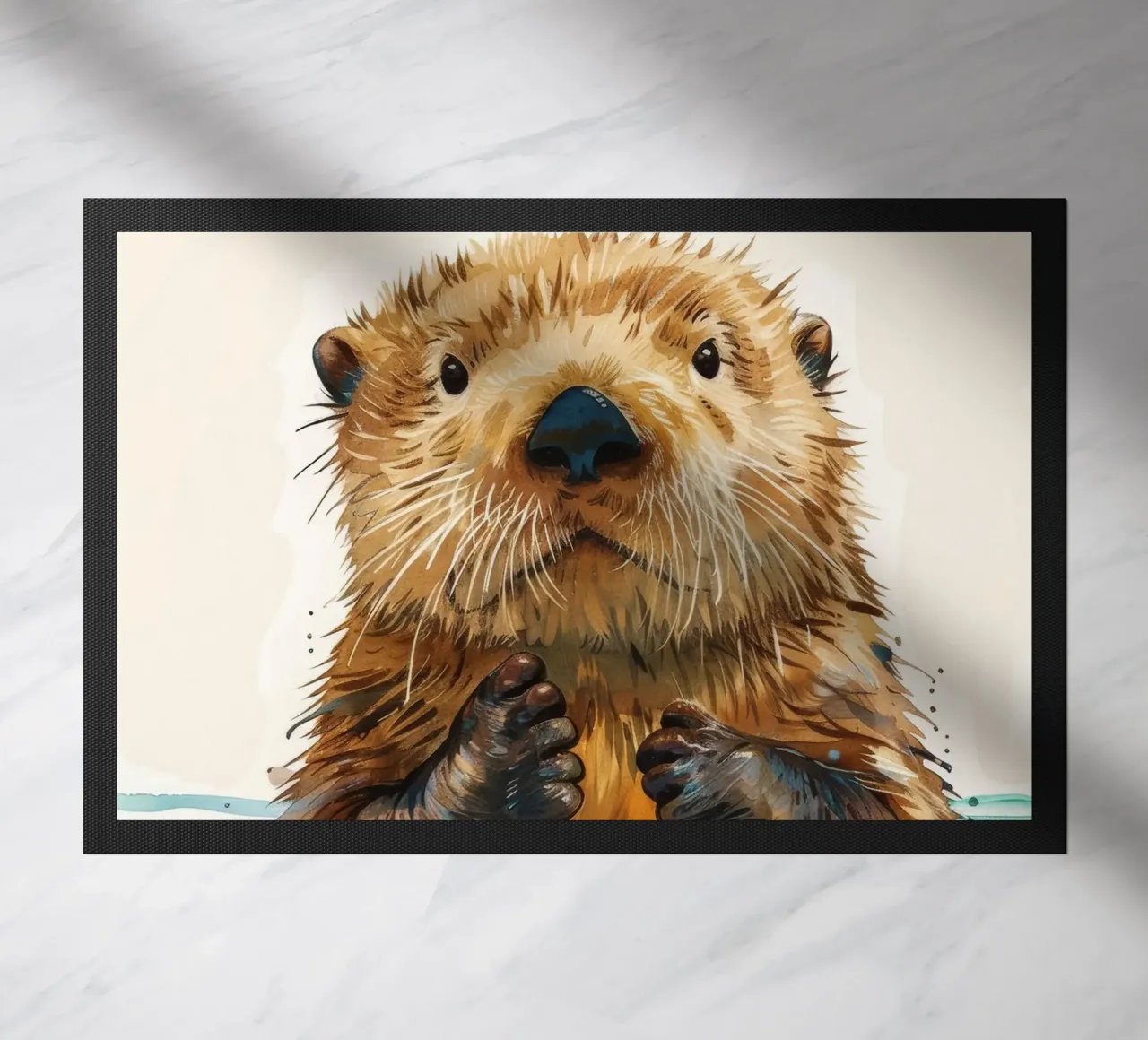 Simpática nutria flotando en el agua con las patas levantadas felpudo de DesignDoodle