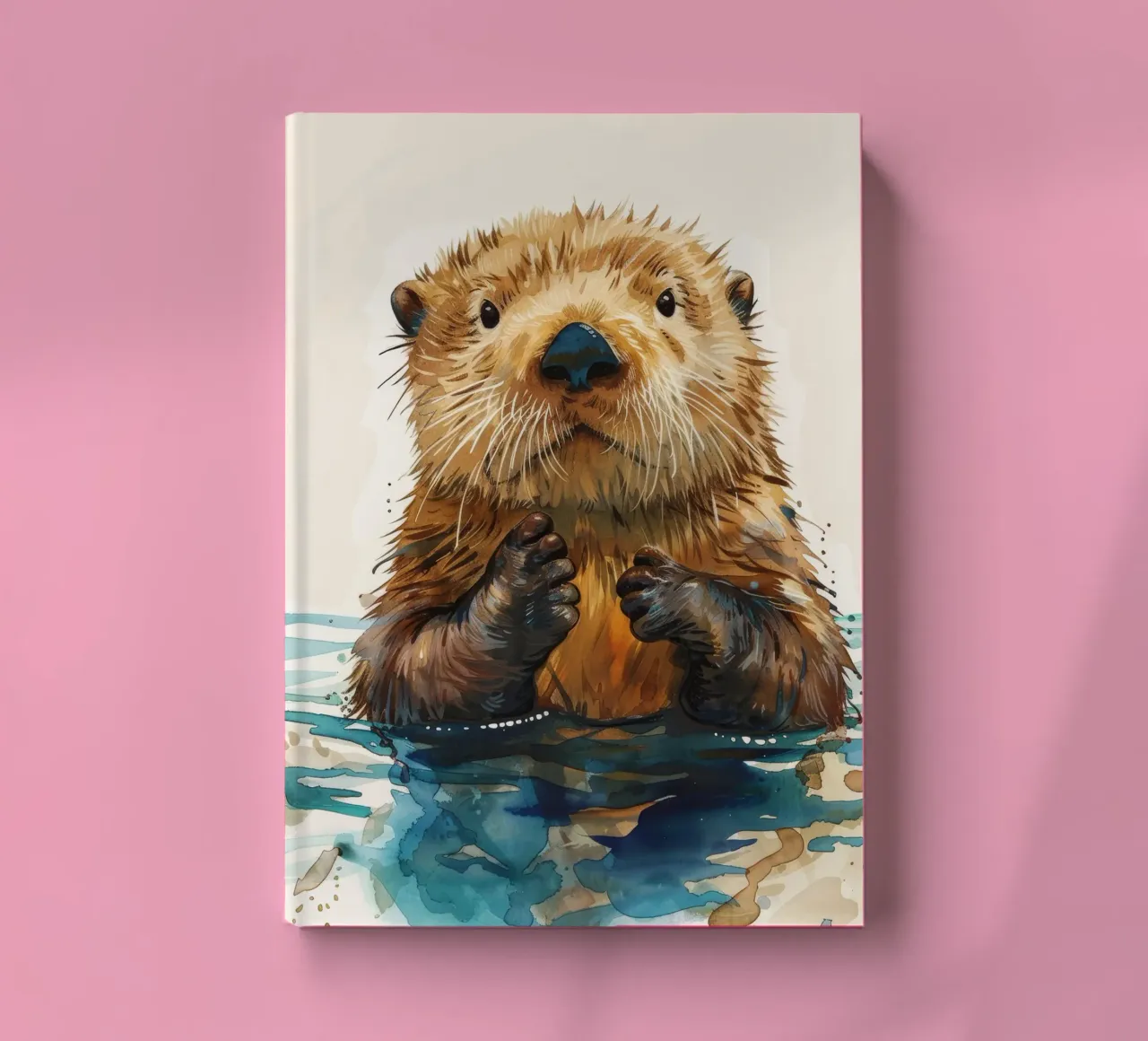 Cute otter floating in water with paws raised notebook by DesignDoodle