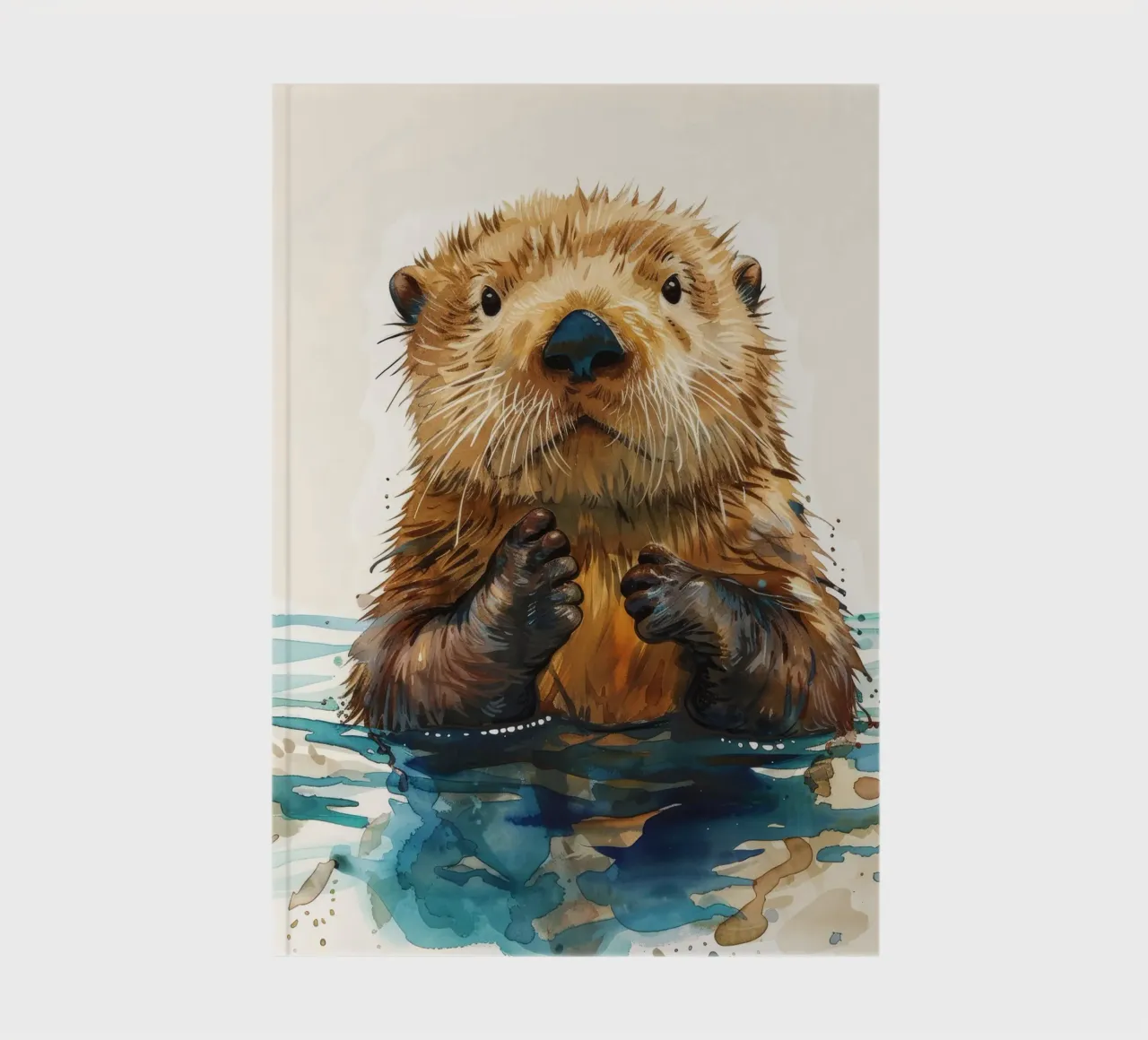 Cute otter floating in water with paws raised notebook by DesignDoodle
