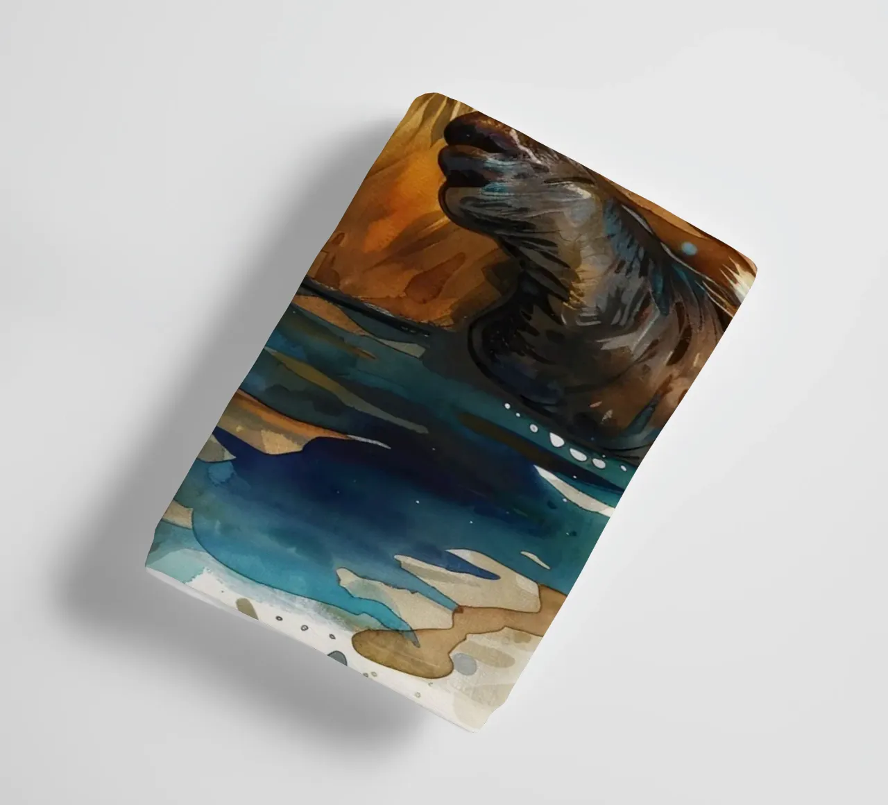 Cute otter floating in water with paws raised towel by DesignDoodle