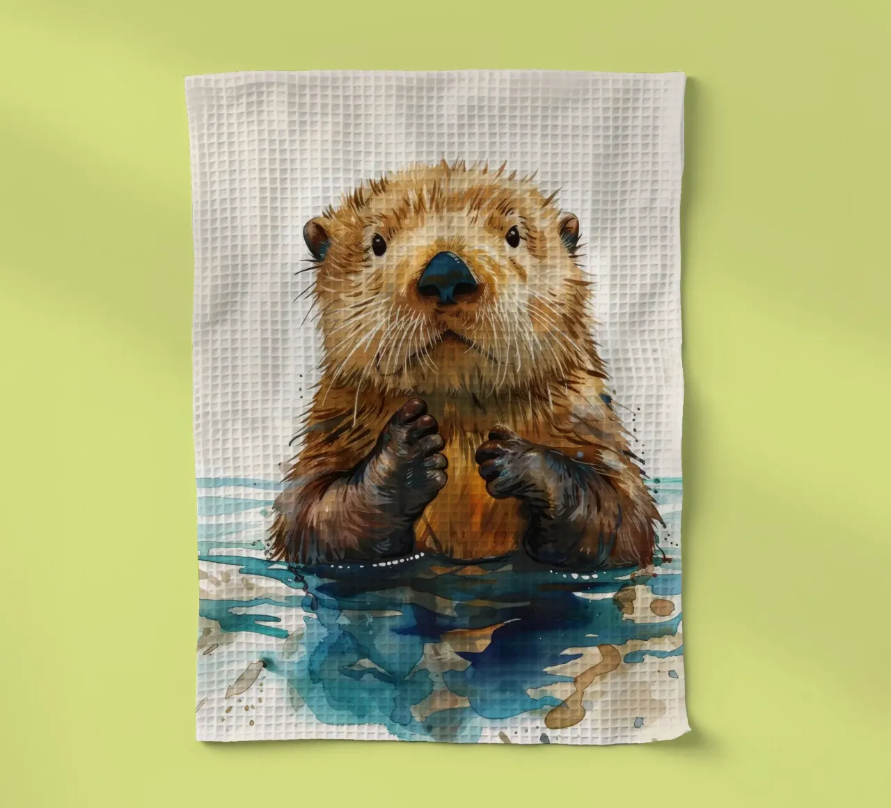 Simpática nutria flotando en el agua con las patas levantadas paño de cocina de DesignDoodle