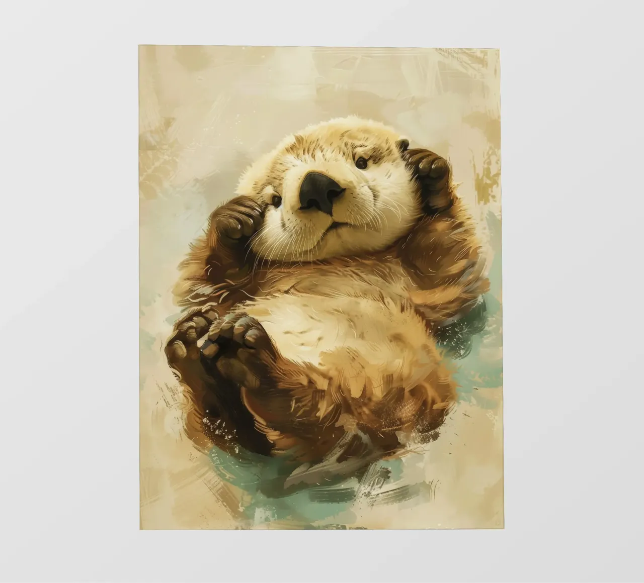 Playful otter enjoying lounging on its back in calm waters backlit film by DesignDoodle