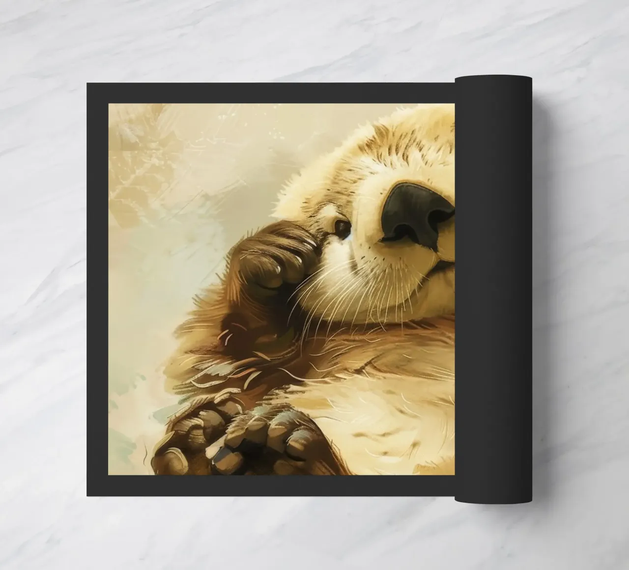 Playful otter enjoying lounging on its back in calm waters doormat by DesignDoodle
