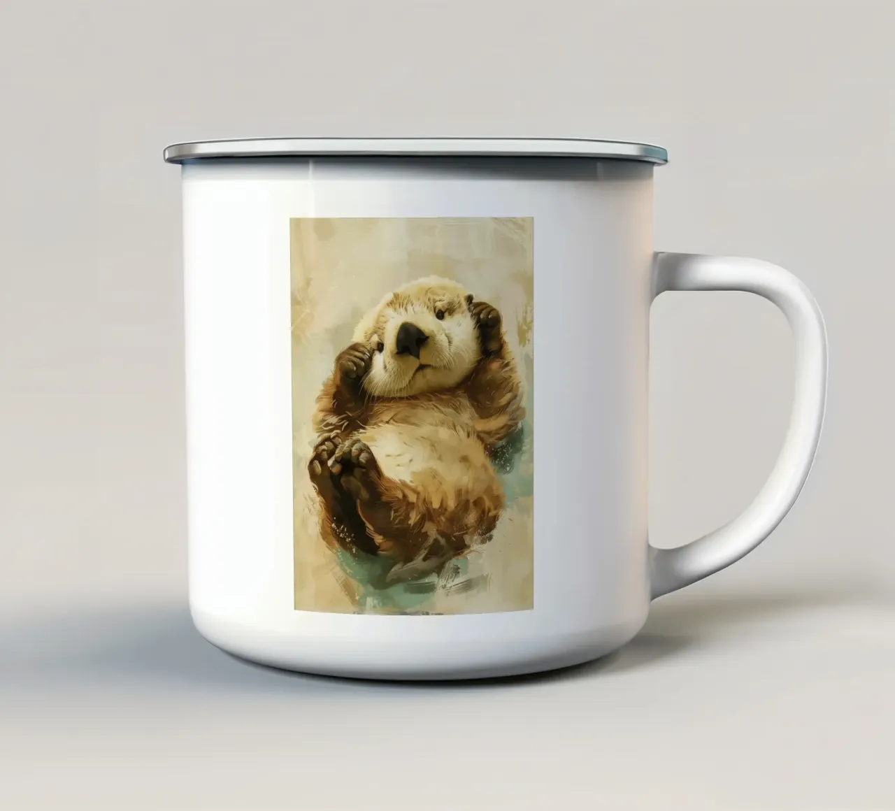 Speelse otter op zijn rug in kalm water emaille mok van DesignDoodle