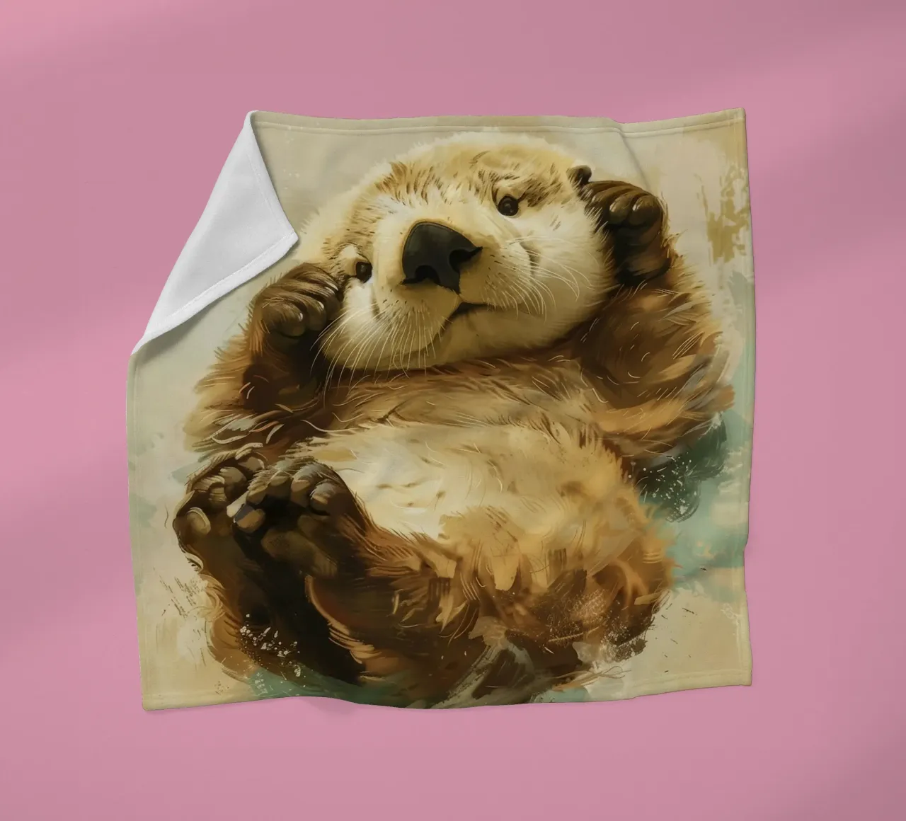 Playful otter enjoying lounging on its back in calm waters fleece blanket by DesignDoodle