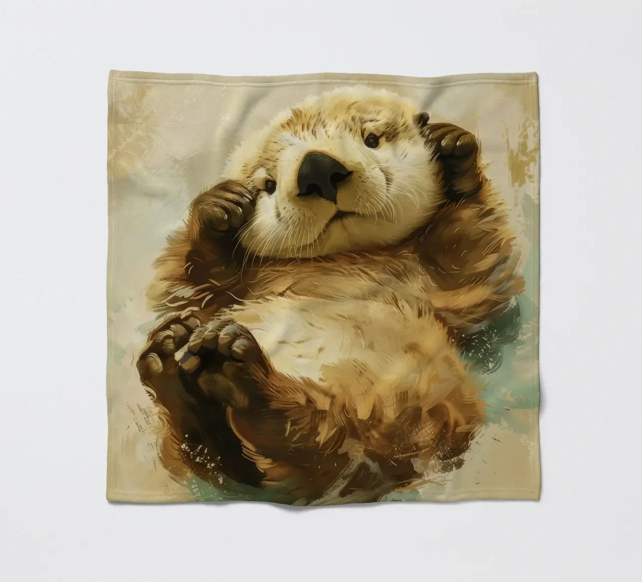 Playful otter enjoying lounging on its back in calm waters fleece blanket by DesignDoodle