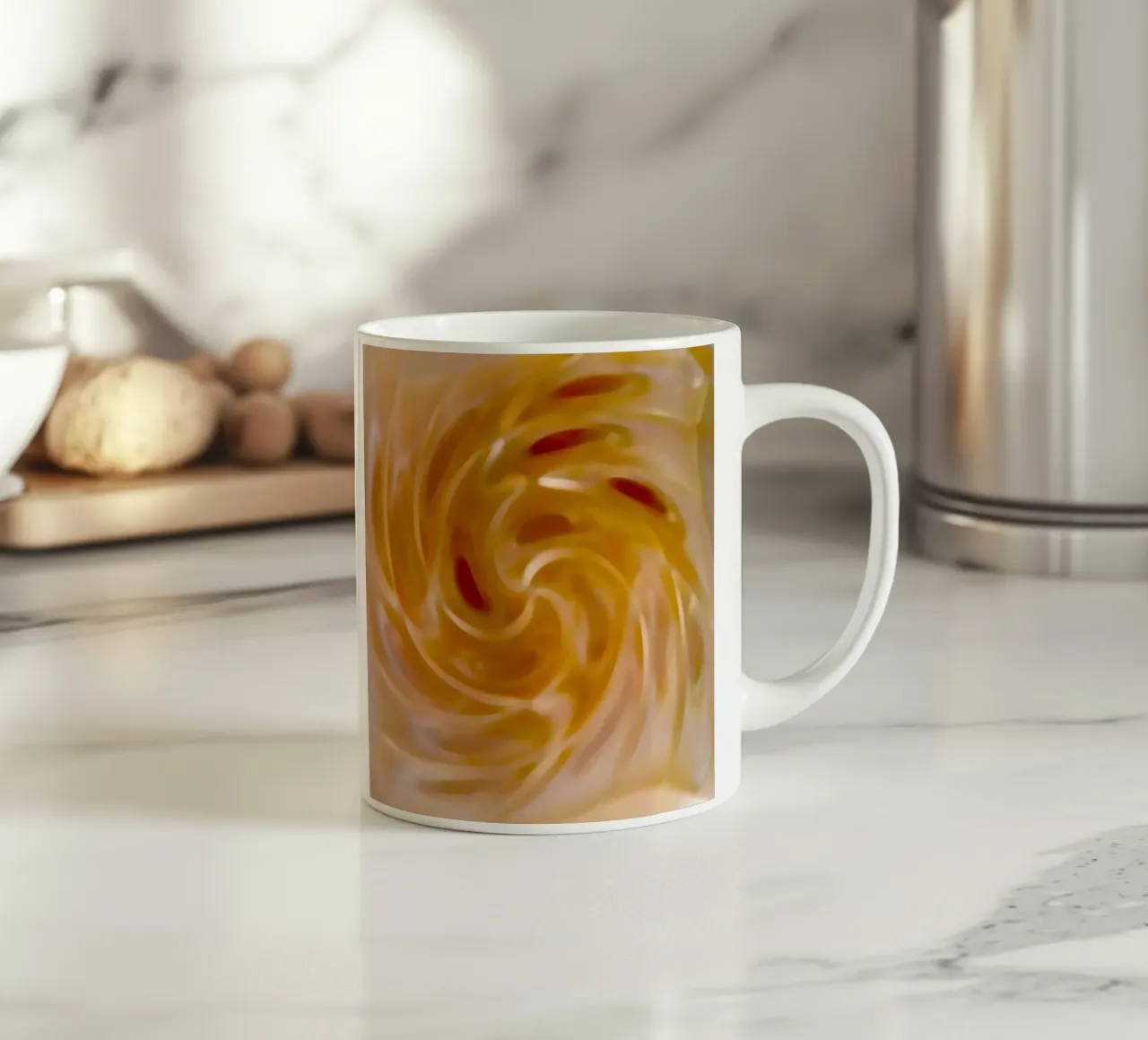 Spirale sfocata in colori caramello tazza in ceramica da Gürsel Yesil Digital Art