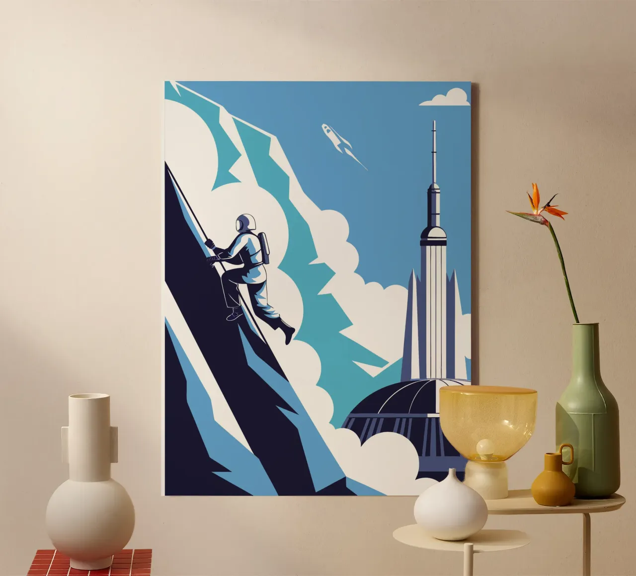 Climbing the Mountain Cliff canvas with Floater frame by STORE PRESENCE