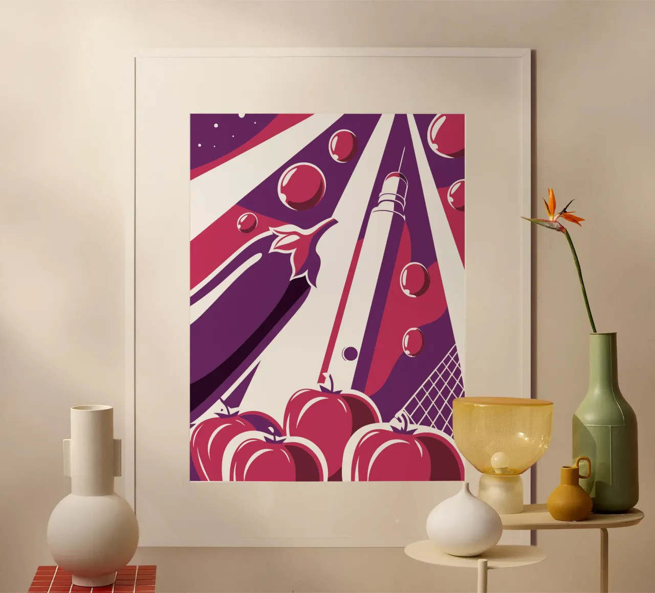 Melanzane e pomodori poster con telaio in alluminio da STORE PRESENCE
