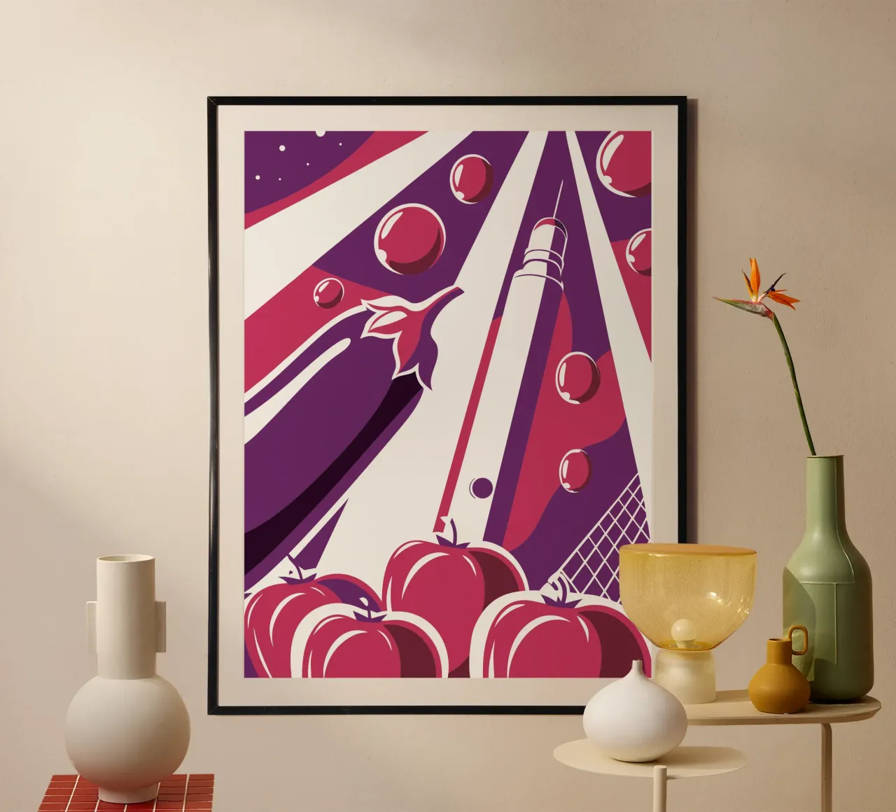 Melanzane e pomodori poster con telaio in alluminio da STORE PRESENCE