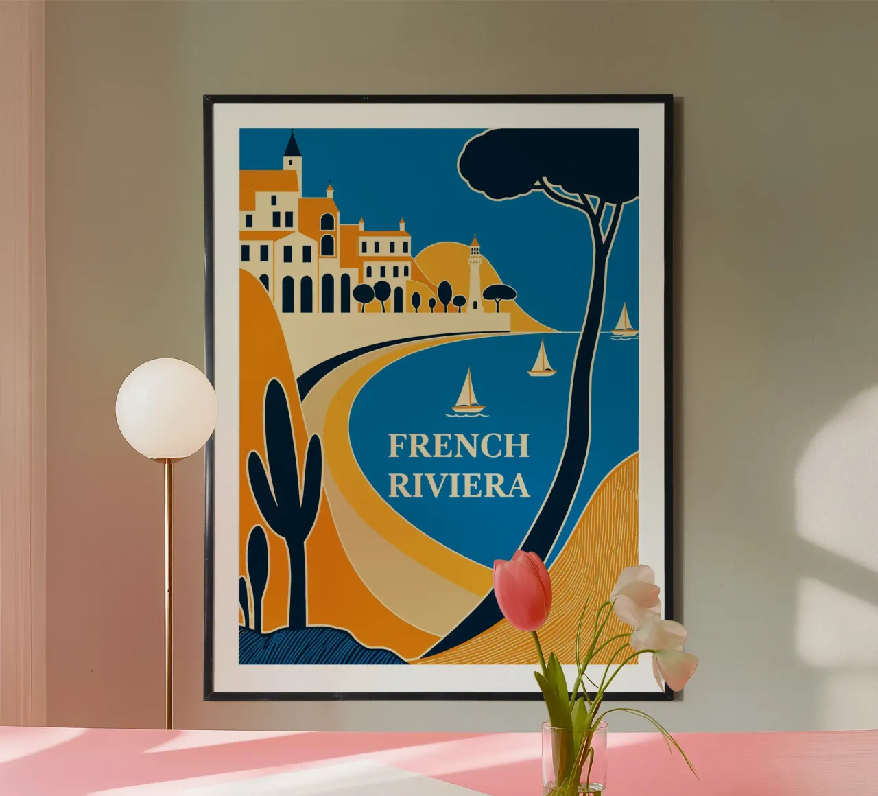 Affiche de voyage de la Côte d'Azur poster avec cadre en bois de Couleursdusud