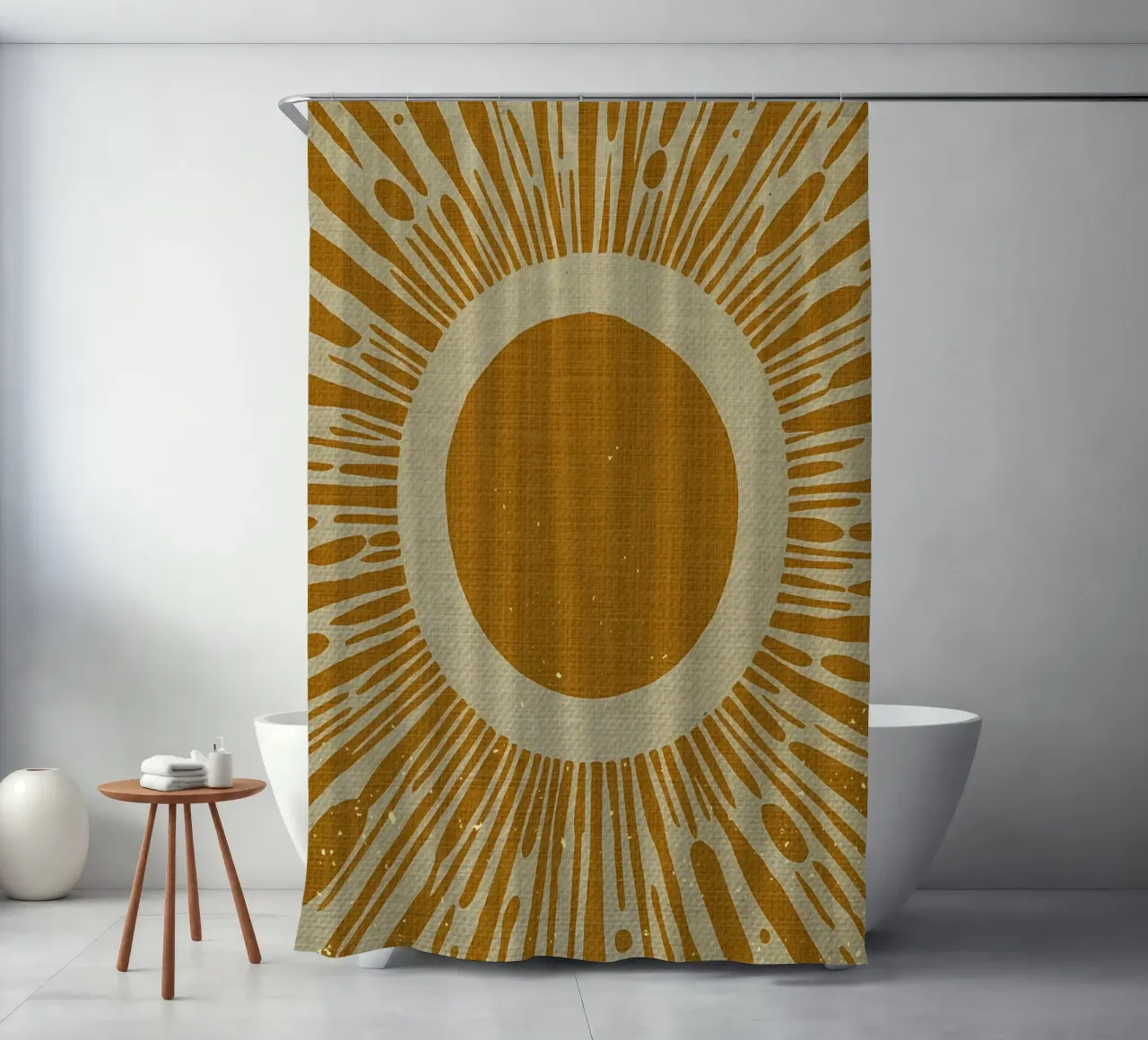 Mustard Yellow Sun shower curtain by Providence Mbabazi Studio