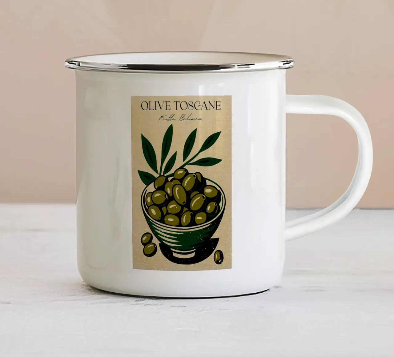 Olive Frutta Italiana tazza in smalto da Providence Mbabazi Studio