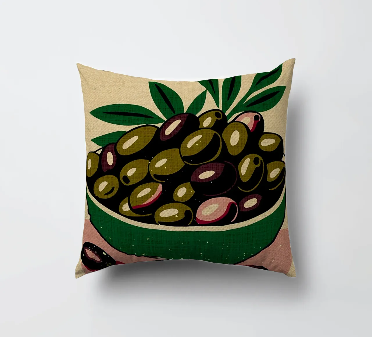 Italian Gold Tuscan Olives decorative cushion by Providence Mbabazi Studio
