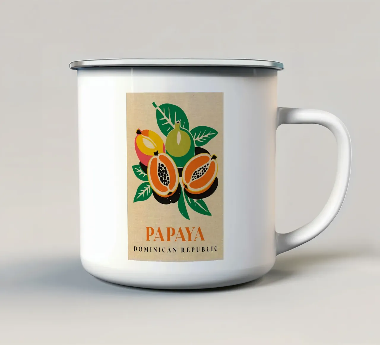Papaya Repubblica Dominicana tazza in smalto da Providence Mbabazi Studio