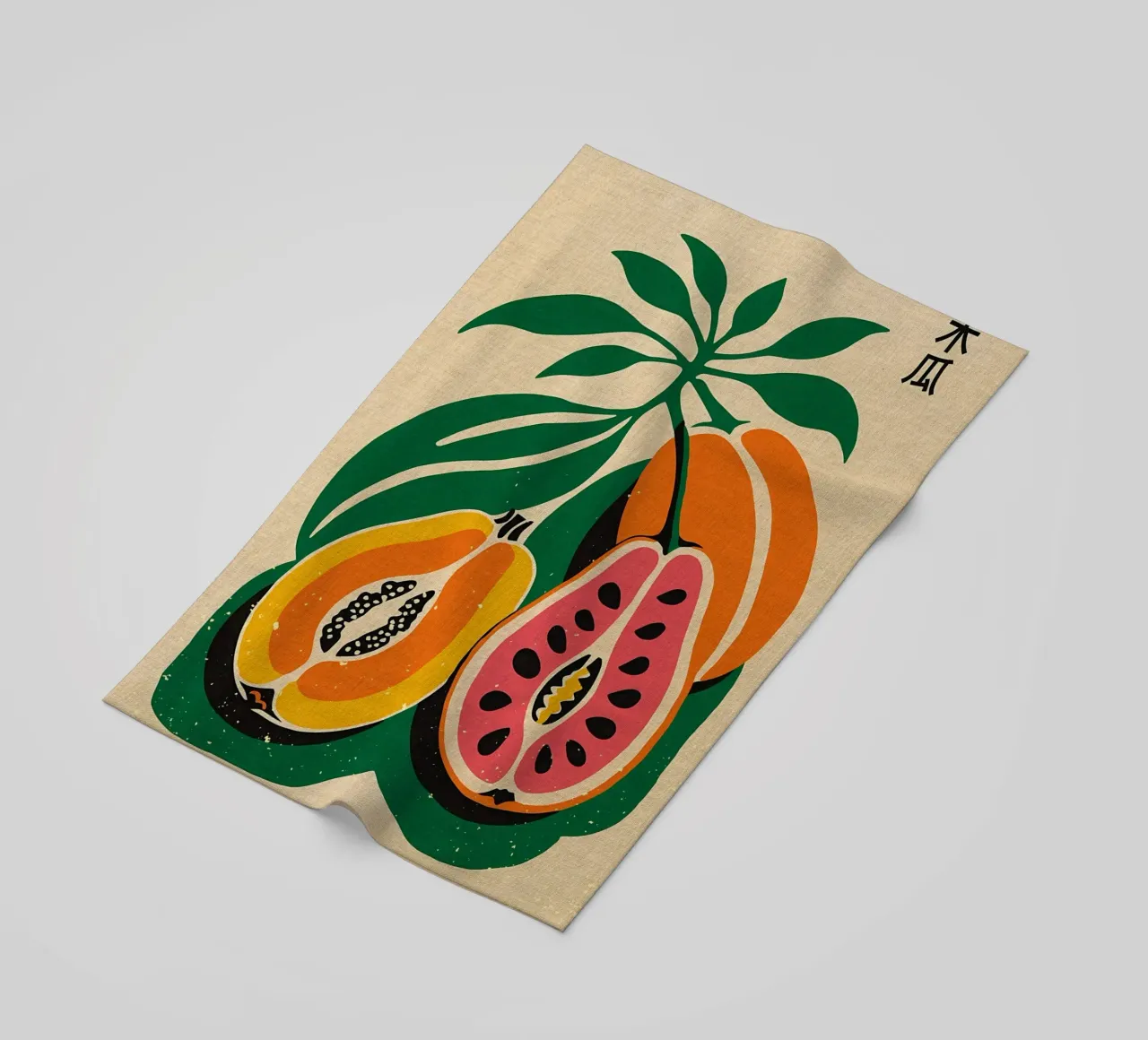 Papaya Tropical Fruit beach towel by Providence Mbabazi Studio