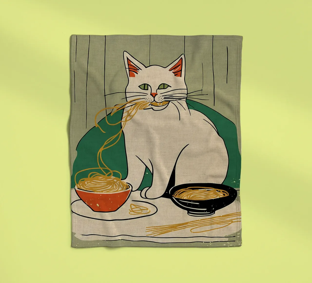 Pasta Lover Funny Cat Art fleece blanket by Providence Mbabazi Studio